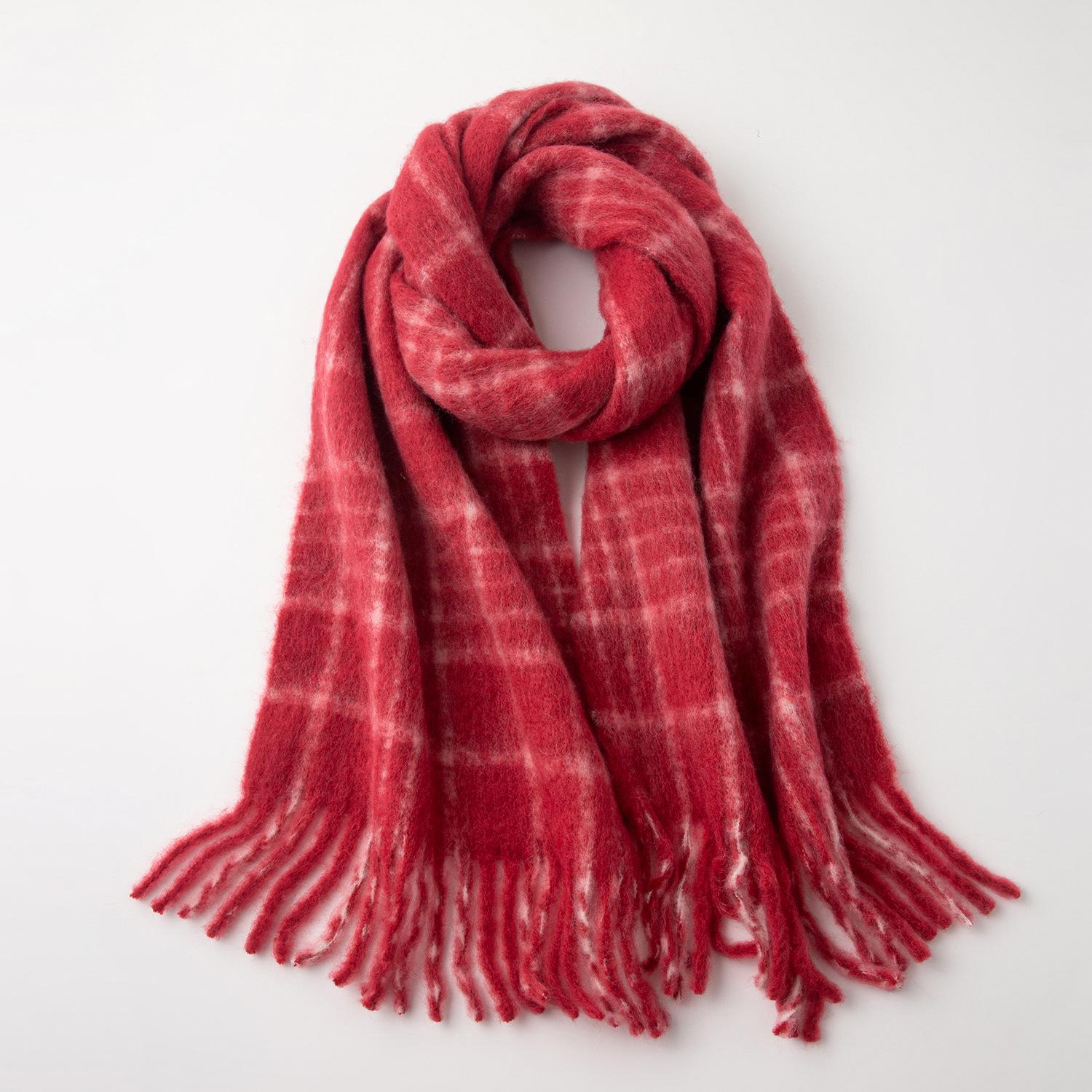 Women s Korean Style Wool Blend Plaid Shawl – Fringed Winter Scarf
