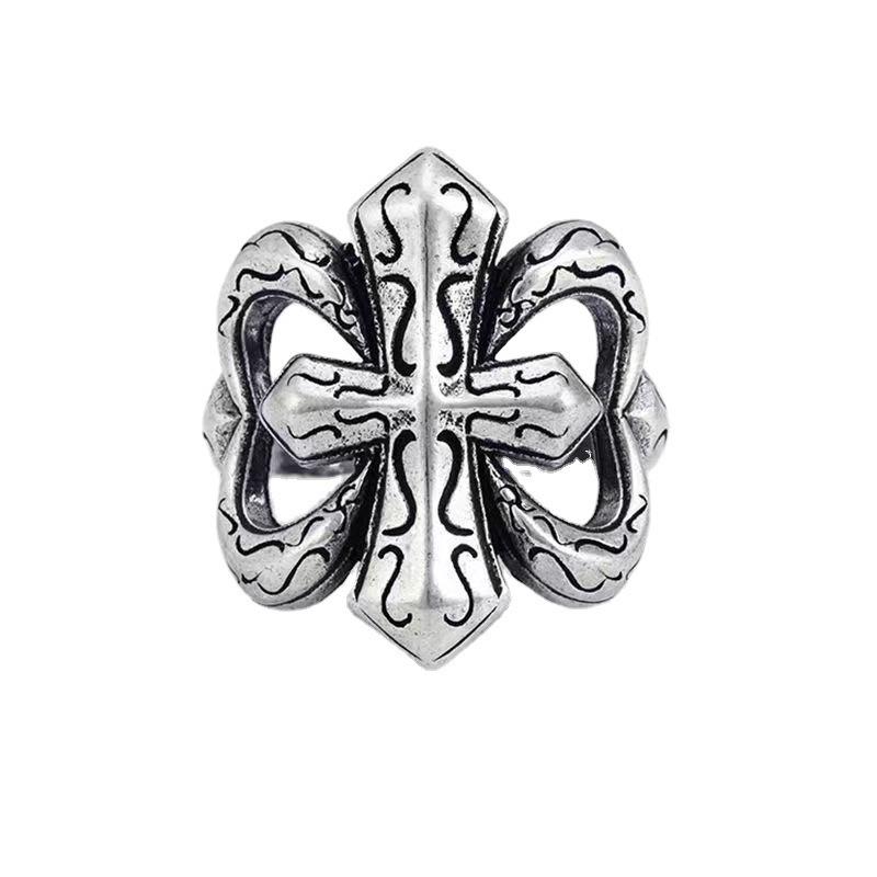 

Хіп-хоп Перебільшений і Домінуючий Ретро Широка Версія Військовий Квітковий Хрест Перстень Модний Чоловічий та Жіночий Перстень one size(US size 6-13)