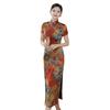 Elegant Qipao Smooth Slim Fit Hip Wrap Fabulous Vintage Floral Leaves Print Chinese Style Qipao for Party