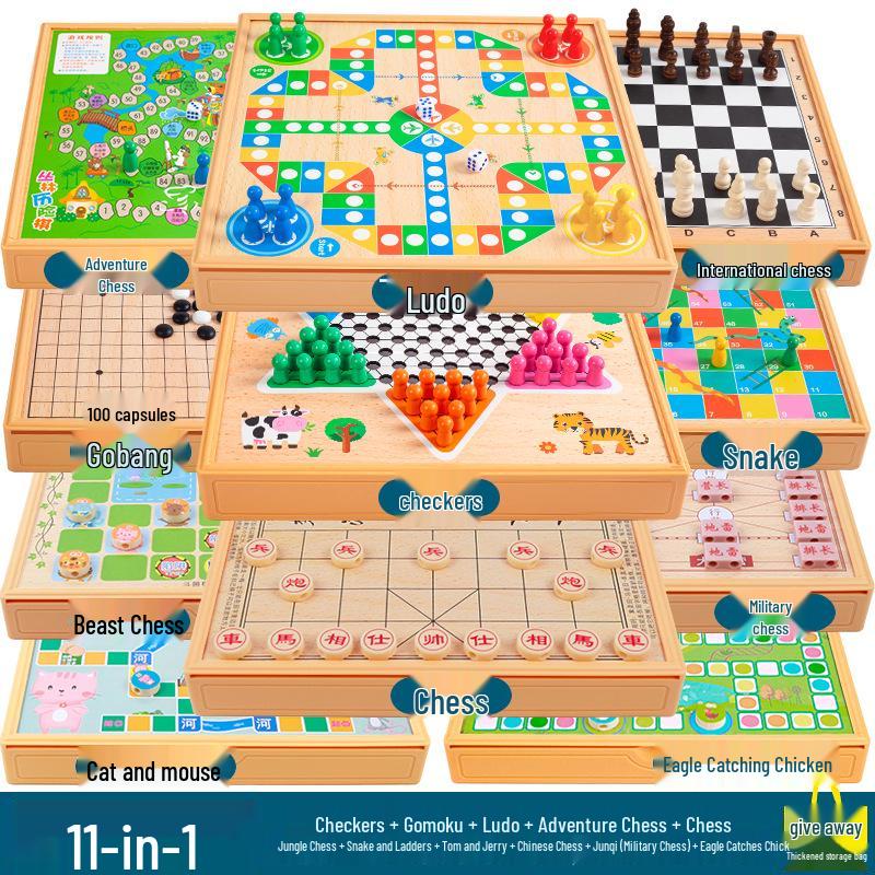 Multi-game Board Set: Ludo, Five-in-a-Row, Chinese Chess, Checkers, Animal Adventure, Kids' Chess