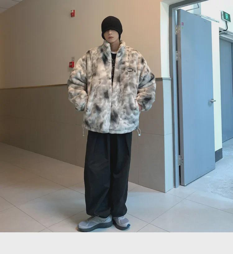 Men's Tie-Dye Lambswool Jacket - Warm, Loose, Cotton-Padded, Velvet-Enhanced Winter Coat