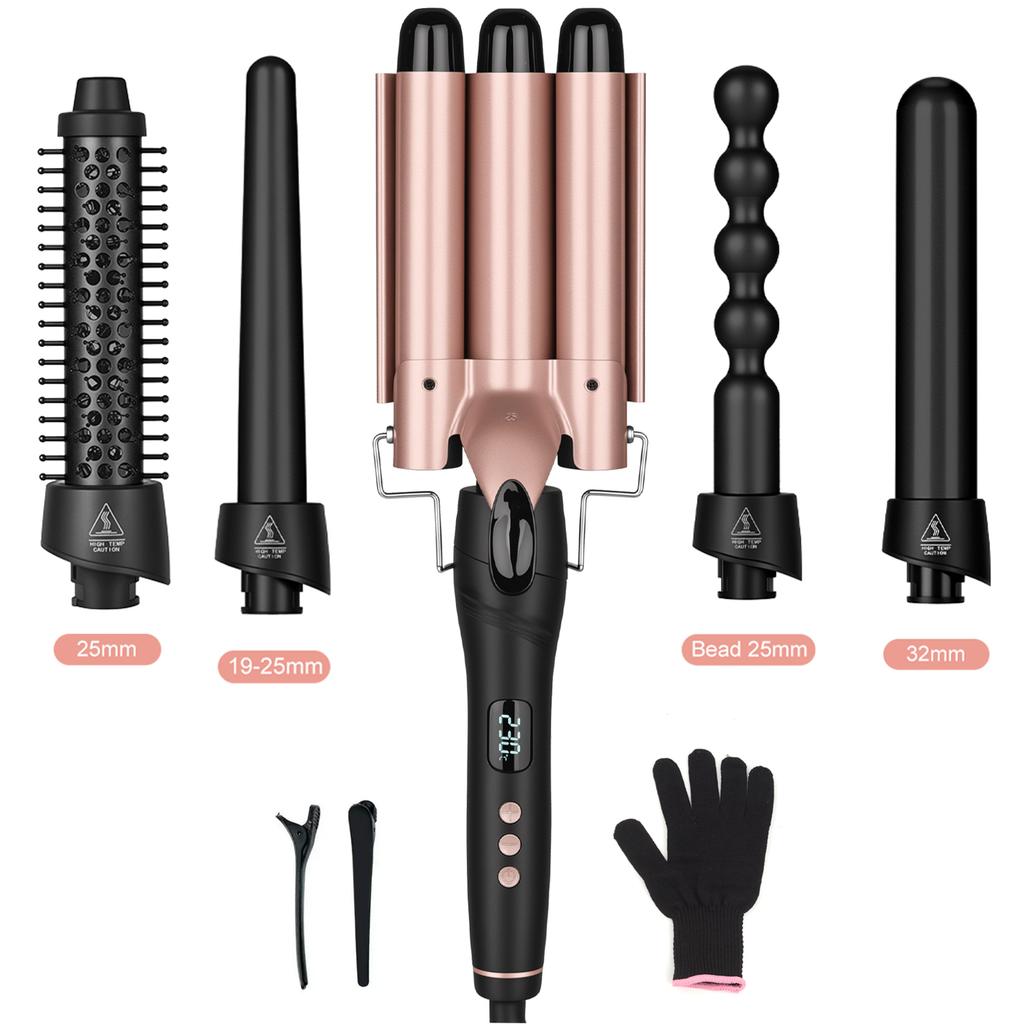 Factory Direct New Arrival Portable Aluminum Hair Curlers Waves 5-in-1 Interchangeable Heads PTC ROHS Certified for Household
