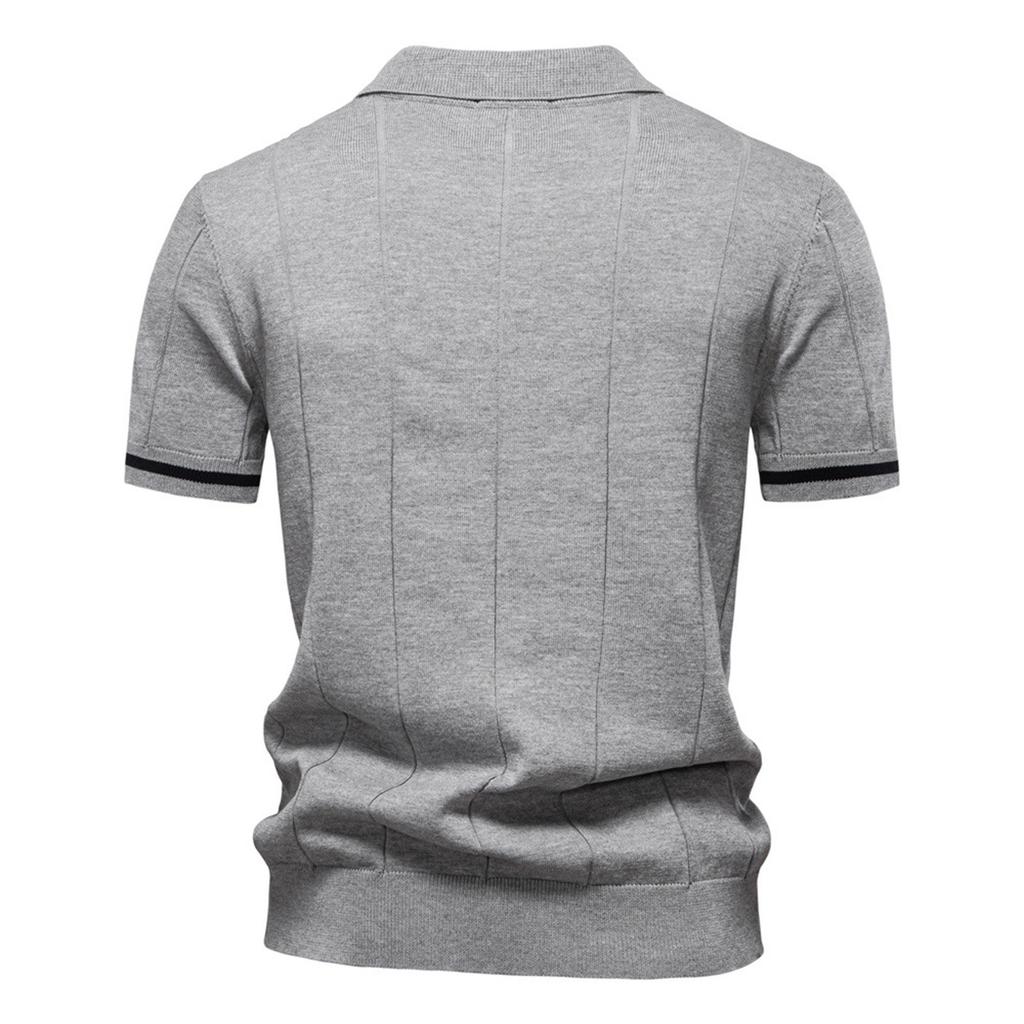 Men's Summer Color Knitted Zipper Lapel Short Sleeve Top Men's Casual Fashion Shirt