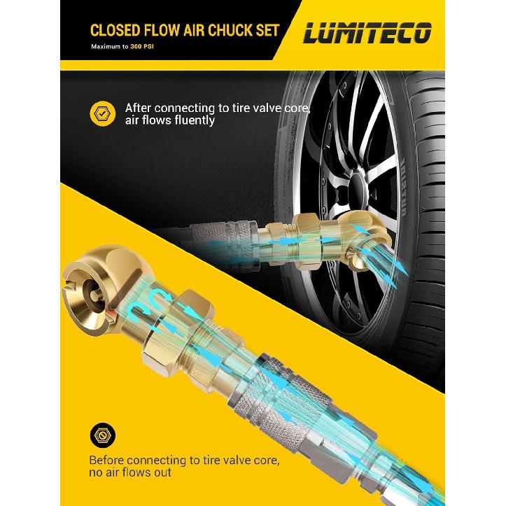 2-Pack Ball Foot Air Chuck Set, 1/4" FNPT Closed Flow Tire Chuck Inflator Nozzle W/Air Chuck Quick Connect, Tire Air Nozzle For Tire Inflator Gauge,