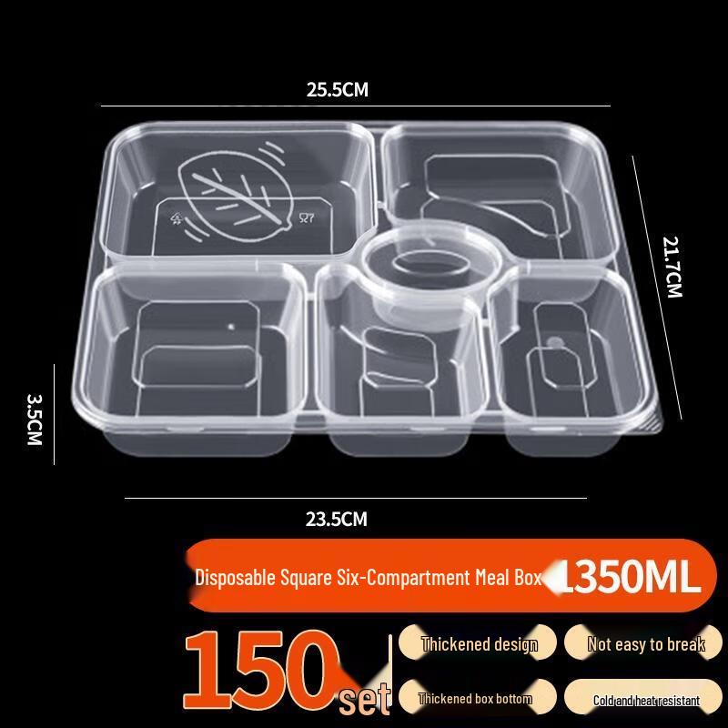 HANDUNYOU Rectangular 6-Compartment Disposable Lunch Box