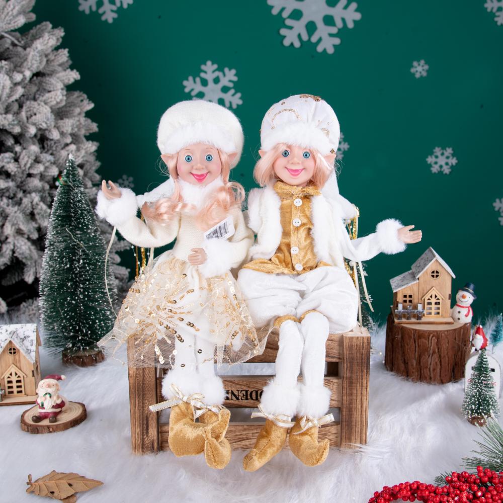 White & Gold Dreamy Christmas Elf Doll Set