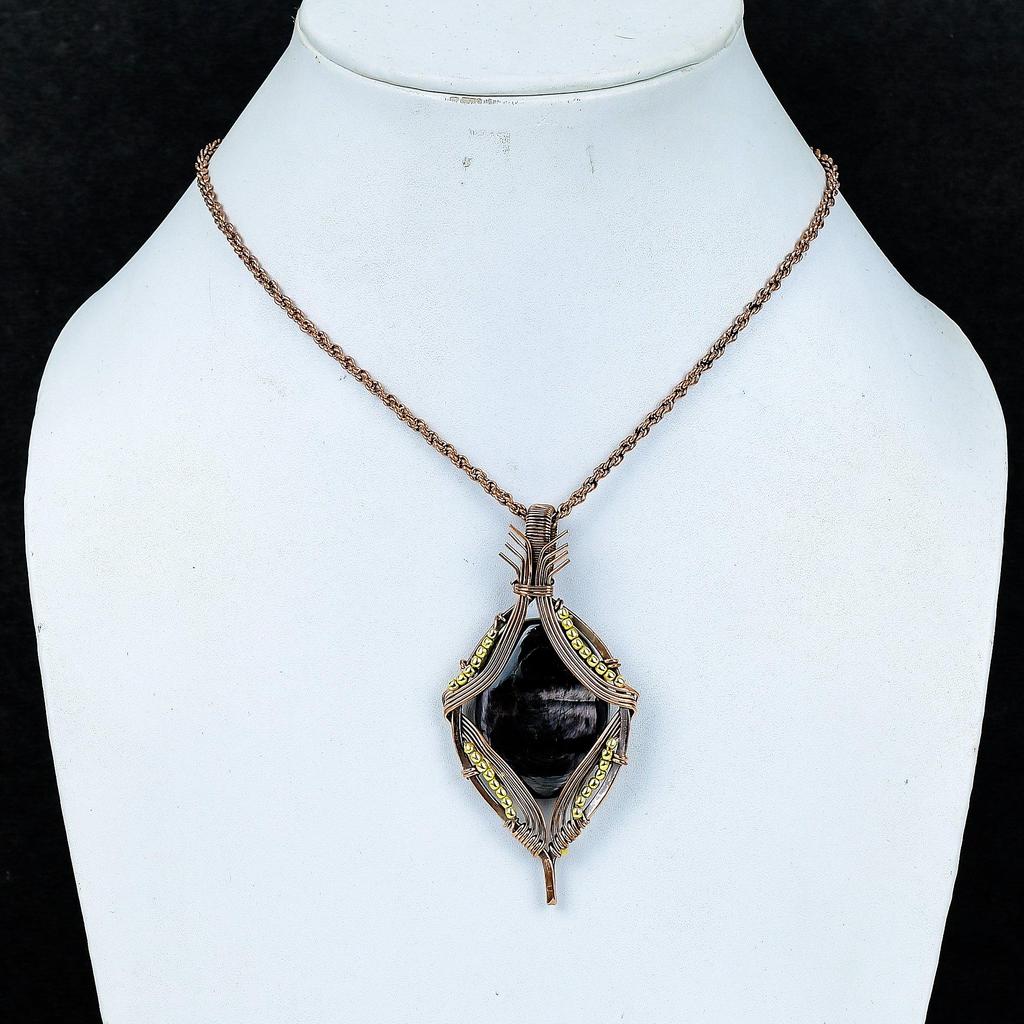 Hypersthene 999 Copper Wire Wrapped Pendant, Handmade Gemstone Jewelry Pendant Gift For Birthday