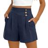 Women High Waist Loose Fit Casual Shorts with Pockets and Button Detail Soft Fabric Comfortable Wide Leg Design