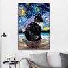 Poster Astratto Gatto Notte Stellata Van Gogh Stampa su Tela Pittura Animale Carino Arte da Parete Per Soggiorno Decorazione Casa Quadri