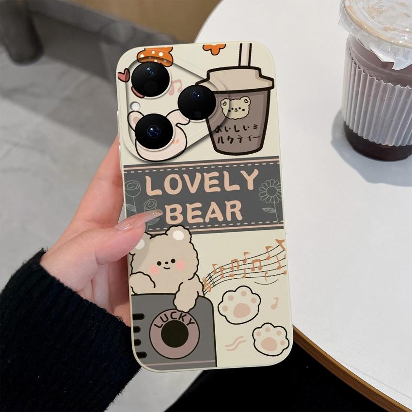 

Для Huawei Pura 80 Pro Nova 4E 5T Y70 Y72 6 7 8 9 SE Y61 Y90 Чехол для телефона Милый мишка Жидкий силикон Противоударная защита Мягкие чехлы Для Huawei Shell Huawei Nova Y61