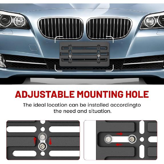 RED WOLF License Plate Bracket Holder With Stainless Steel Plate Frame Kit, Front Bumper Universal Fit Vehicles Truck Mount Holder Adapter Tag Lock