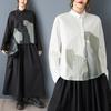 DIMANAF 2026 Plus Size New Spring Summer Women Blouse Long Sleeve Casual Shirt Loose Tops Shirts Cotton Black Print