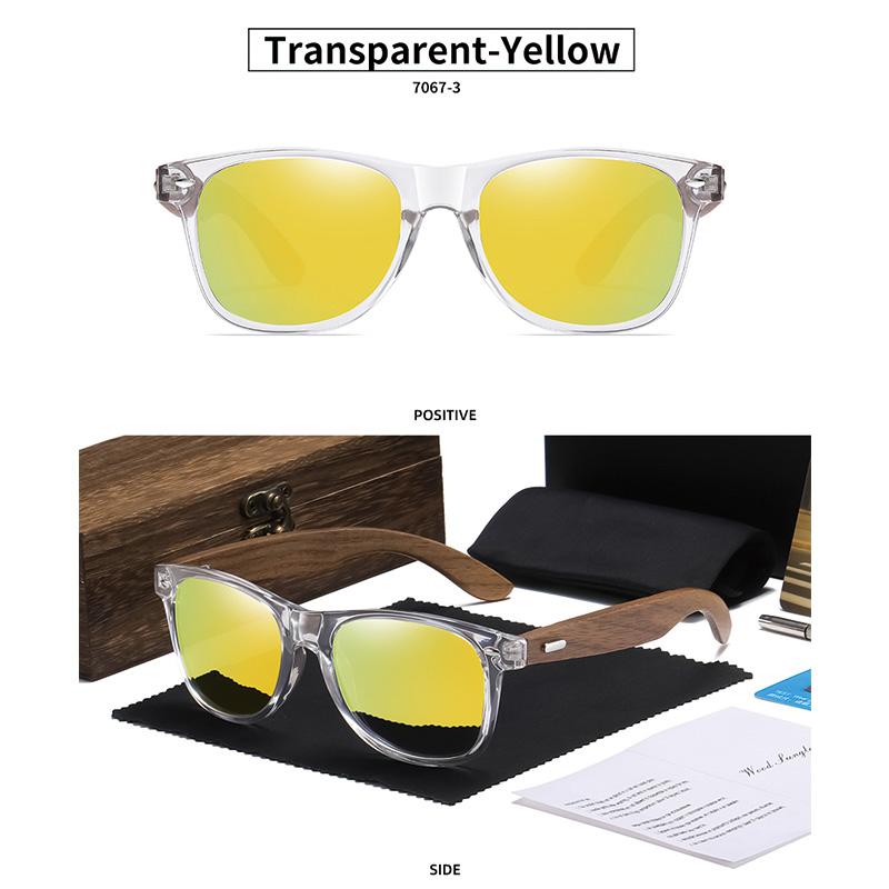 XUEDIAO Transparent PC Frame With Wood Tmeple Sun Glasses Polarized for Men Women Fashion Handmade Sunglasses