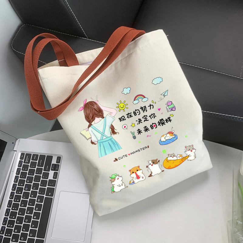 New Canvas Bag Female Student Cartoon Letter Shoulder Bag Mommy Bag Baby Bag Canvas Portable Mother and Baby Bag Cloth Bag
