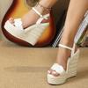Women Summer Weave Solid Platform Wedges Open Toe Sandals High Heel Dress Shoes