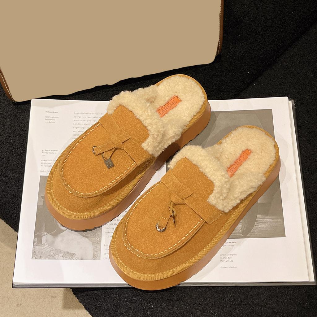 Damtjockbottnade pälstofflor Inomhus Utomhus Varma Höst Vinter Halvtofflor Snökängor Casual