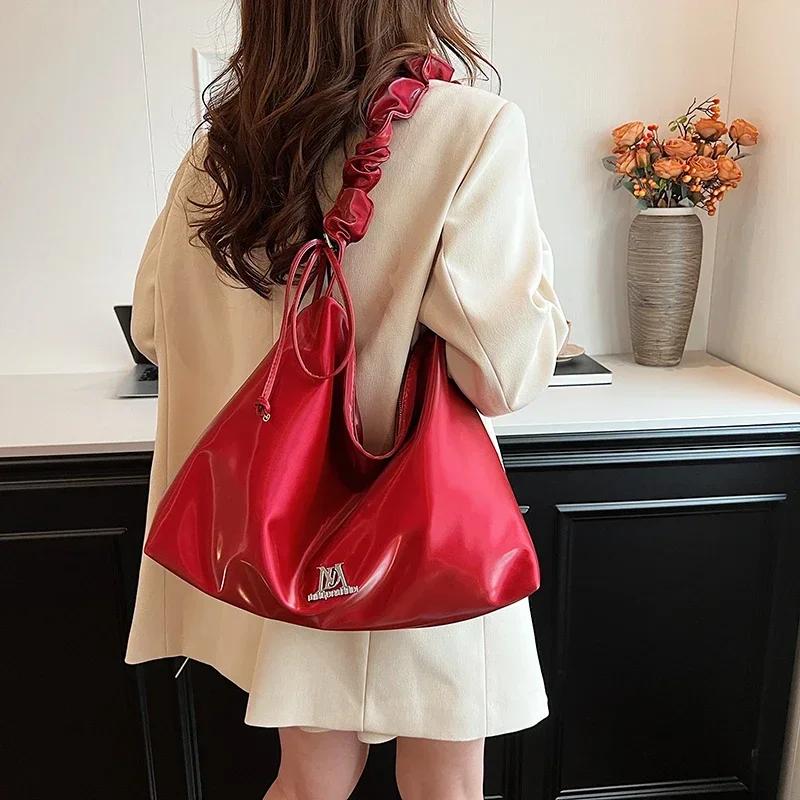 Ruffled Armpit Tote Bag for Women  New Korean Fashion  Large Capacity Shoulder Bag  Simple and Versatile