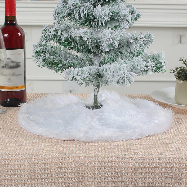 15inch 38cm Plush Christmas Tree Skirt White Faux Fur Xmas Trees Sequin Carpet Mat Skirts For New Year Home Party Decorations