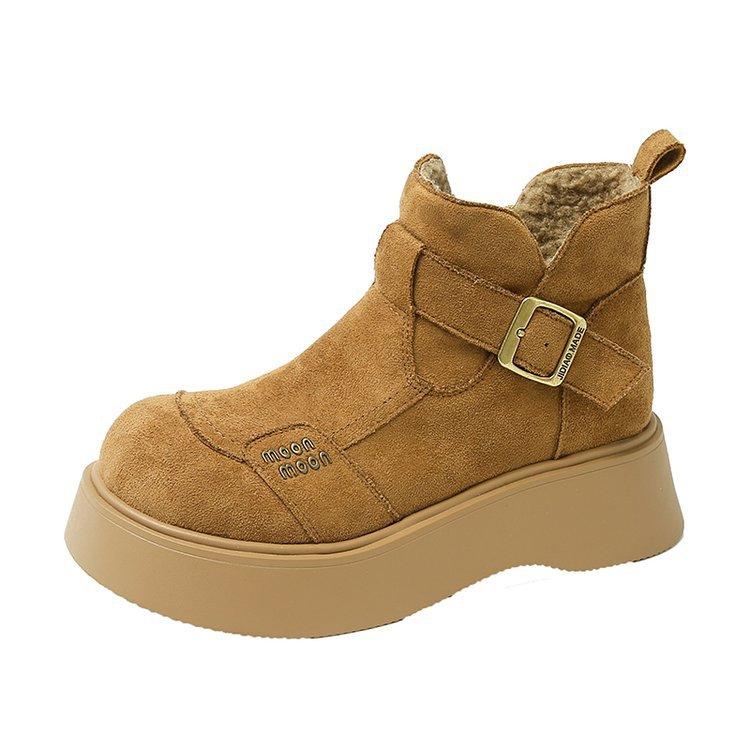 [Ushilai] British Wind Velvet Warm Martin Boots Women's 2025 Winter New Fashion Casual Versatile Short Boots