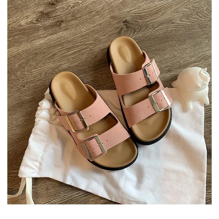 Spot Second Hair! Grape Mother Same Shoes Double Word with Square Buckle Thick-soled Casual Birken Flat-bottomed Cool Slippers Female Summer