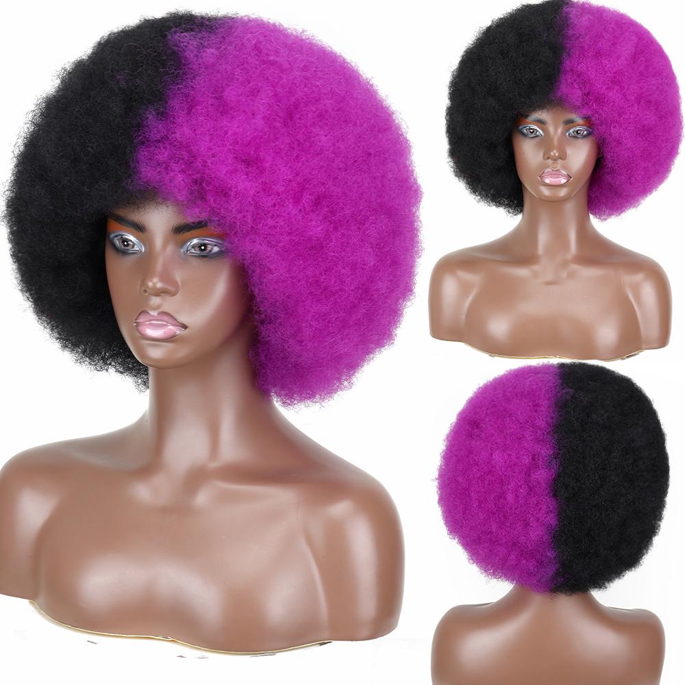 MISSQUEEN Syntetisk afro kinky krøllet fluffy parykk for kvinner Myke korthårsparykker med smell for festdans Cosplay parykker