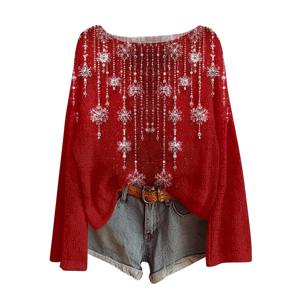 Womens  Fall Sweaters Long Sleeve Print Tops Pullover Sweaters Loose Dressy Casual Basic Clothes