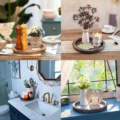 Rustic Wooden Tray Candle Holder Multi-Purpose Wood Decorative Plate Candle Holder For Farmhouse Kitchen Table Organizer