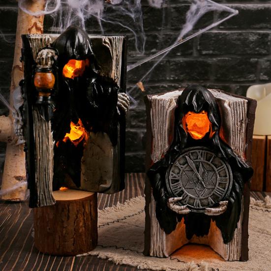 Halloween Skull Book Statue Spooky Resin Skull Spider Web Book