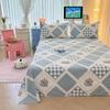 Modern Geometric Plaid Pattern Bed Sheet Set Cute Puppy Printed 100% Cotton Bed Sheets with 2 Pillowcases Home Bedding Set