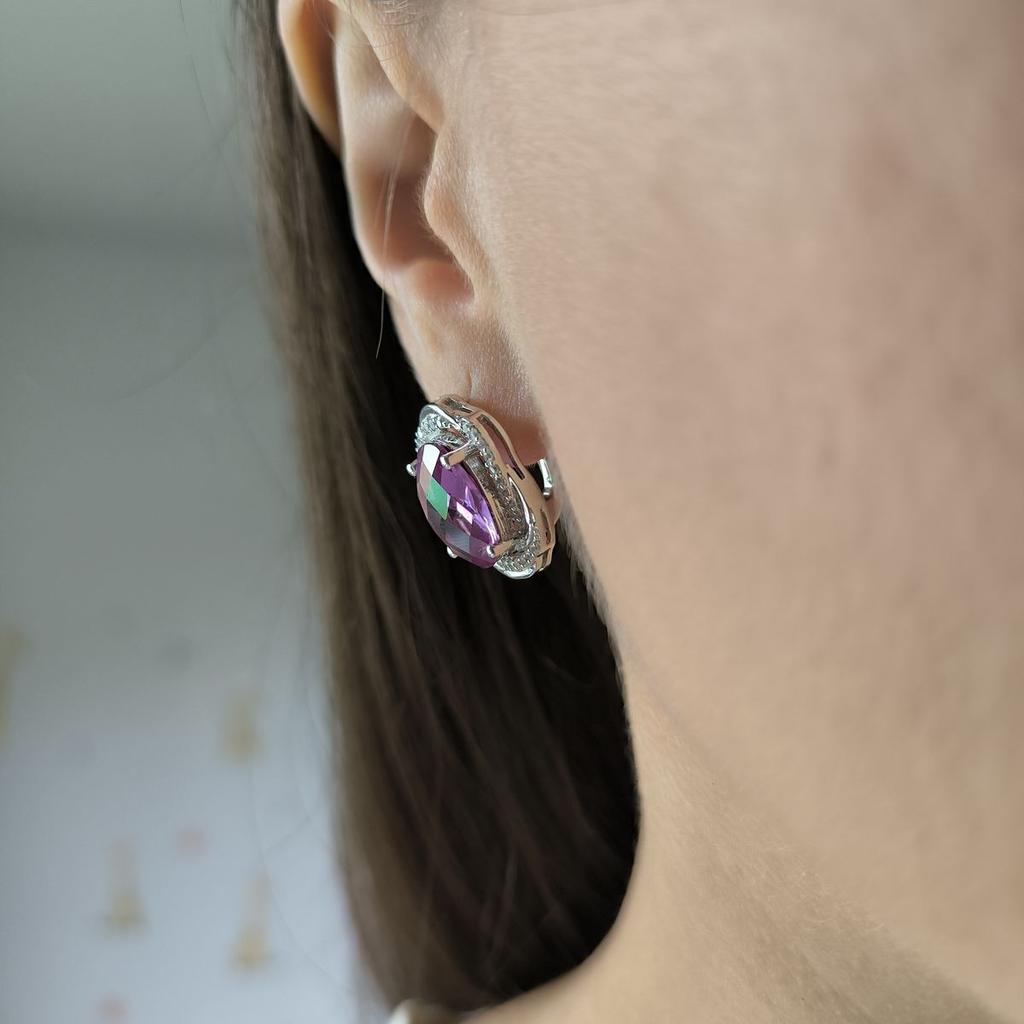 Серебряные серьги с александритом 16.513ct, фианитами (2187608)