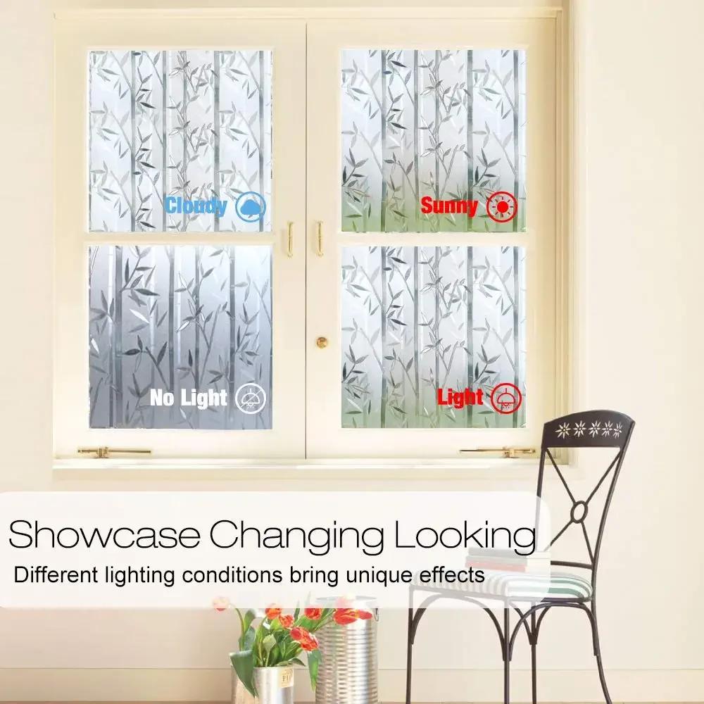 Bamboo Window Film Stained Glass Film Frosted Privacy Window Decal Decorative Cling No Glue Removable Window Stickers