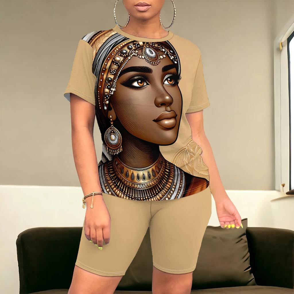 1116 New European and American Style 1D Printed Short-sleeved Shorts Set Women's Summer Casual Fashion Two-piece Set Trendy