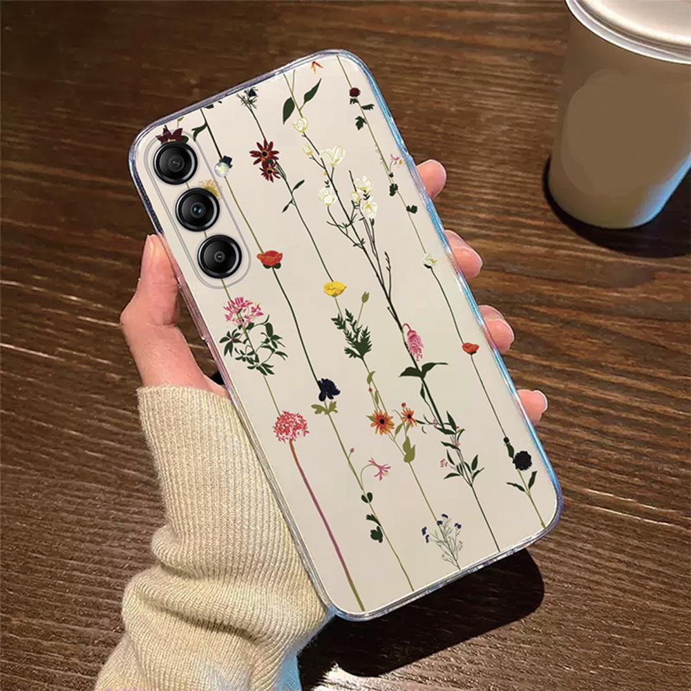 For Samsung Galaxy M13 M14 M15 M23 M33 M34 M53 M54 M55 Oil Painting White Daisy Flower Phone Case Clear Transparent Couple Cover