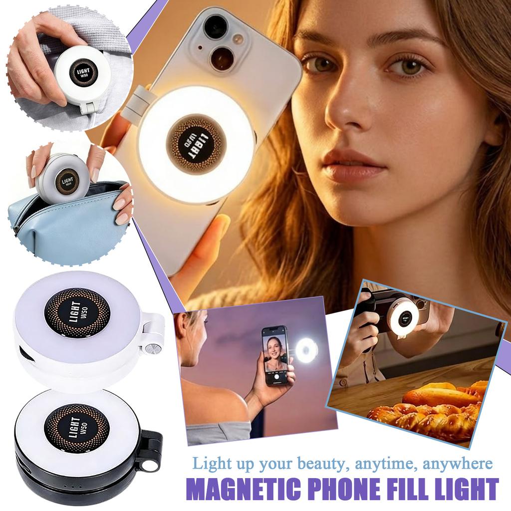 Portable Magnetic Clip-On LED Fill Light for Mobile Phones Adjustable Brightness Selfie Pocket Light for Outdoor Live Streaming and Video Recording