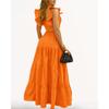 Women's 2 Piece Outfit Set Sexy Solid Color Ruffle Sleeve Crop Top High Waist Tiered Flowy Maxi Skirt Elegant Vacation Beach Wear Suit