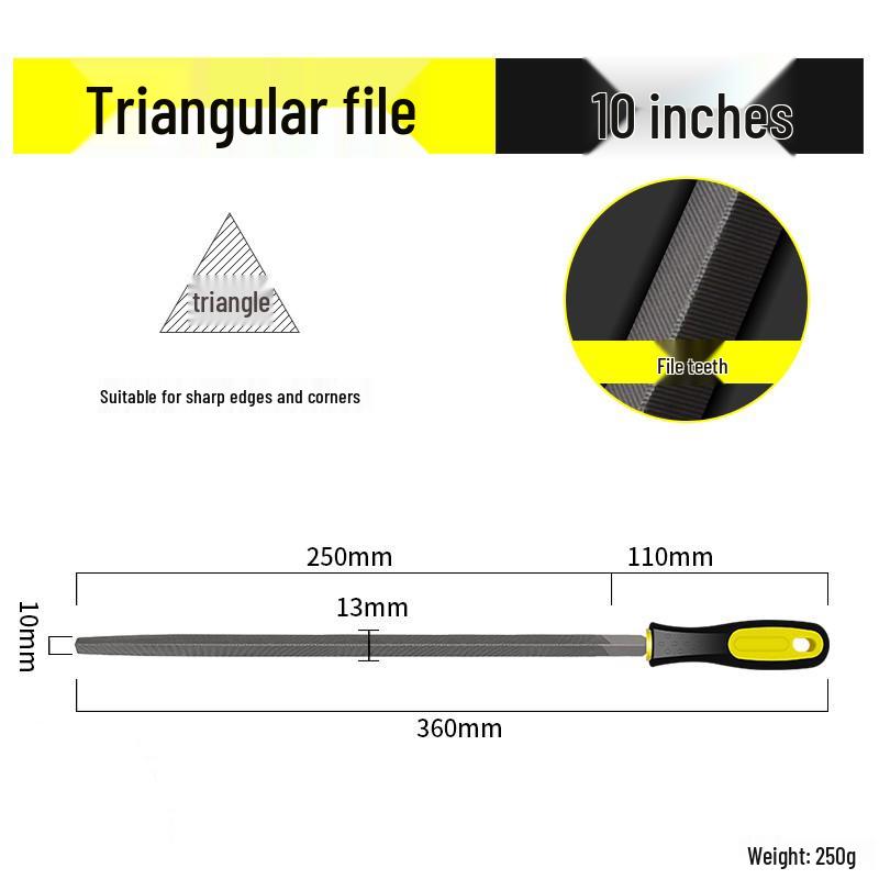 Multifunctional Steel File Set: Triangular, Half-Round, Round, Flat, Board, and Rasp Files