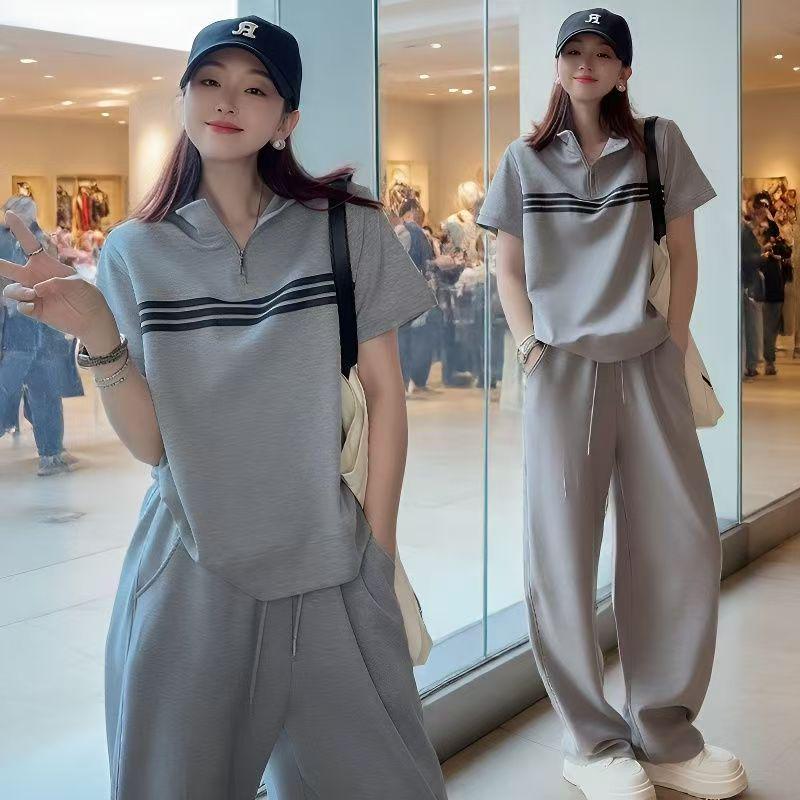 Women's Trendy Summer 2026 Stand Collar Top & Wide Leg Pants Set