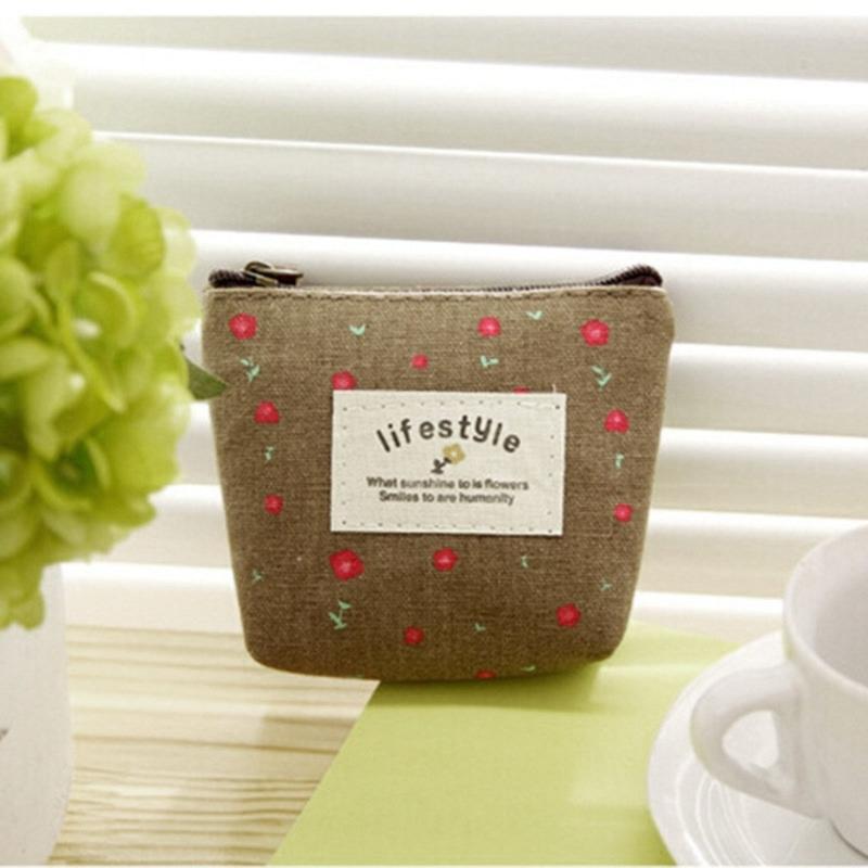 Practical Headset Holder Wallet Flower Printed Coin Purse Women's Fabric Purse Coin Bag with Convenient Fastening