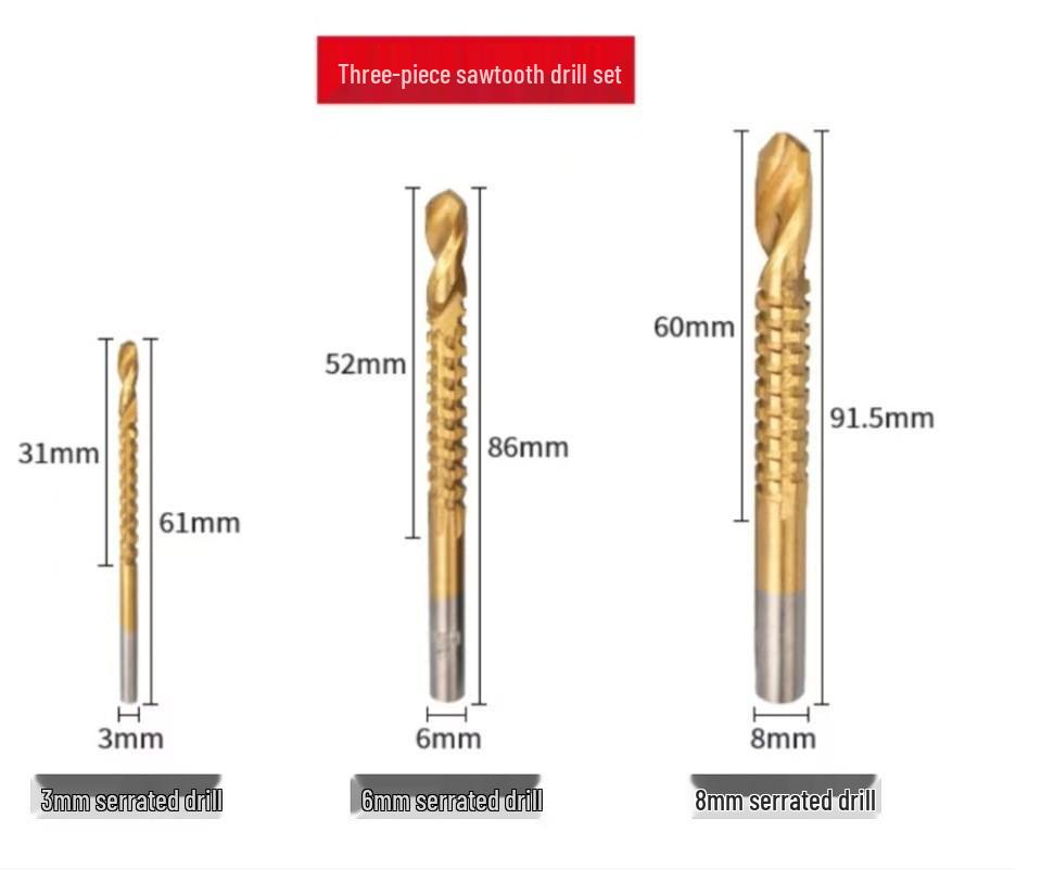 6-Piece Titanium Coated Serrated Step Drill Bit Set - Rustproof, Durable, High-Efficiency Twist Hole Opener.