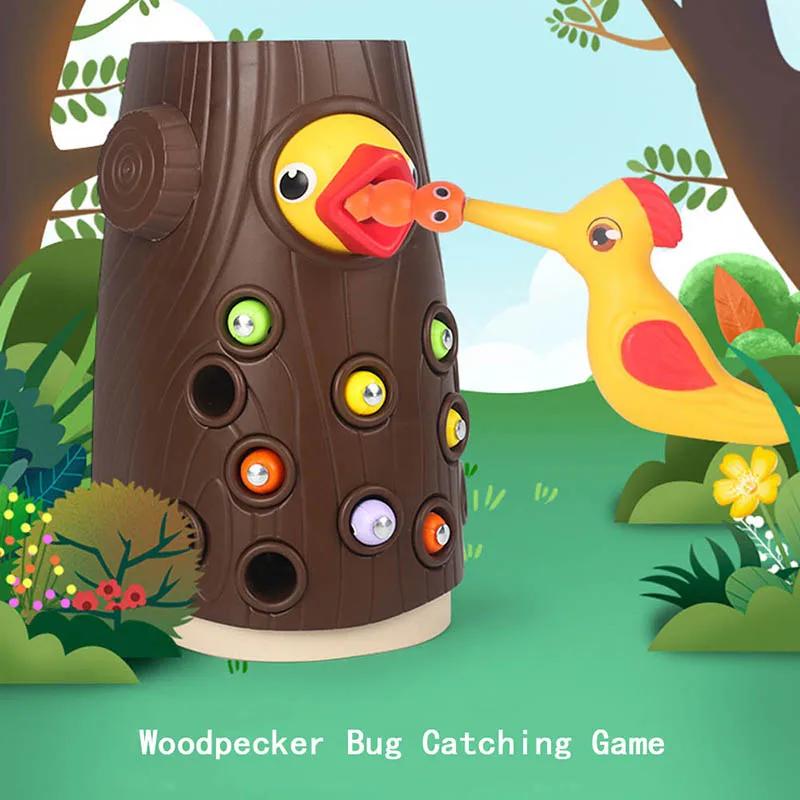 Toys Educational Toys Magnetic Woodpecker Catch Worm Bugs Montessori Small Birds Feeding Game for Early Family Kids Children