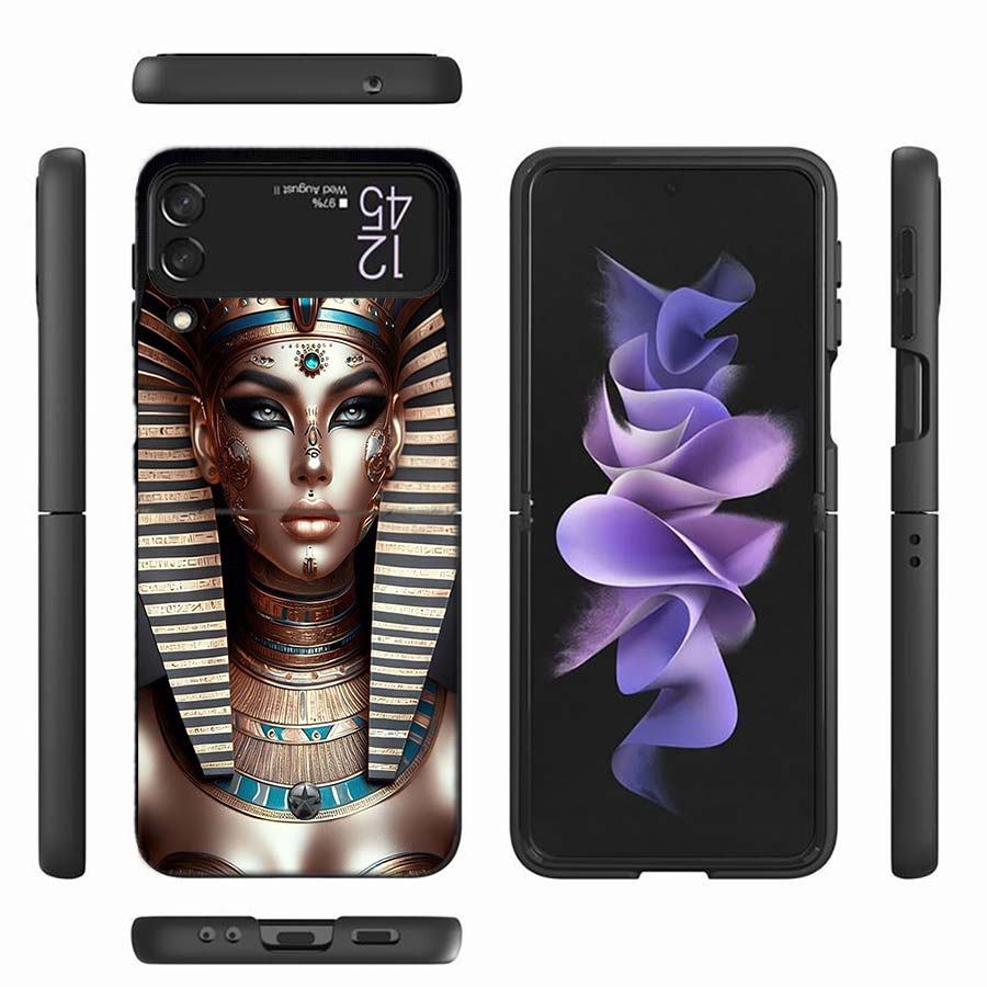 Egyptian Queen Pharaoh Phone Case For Samsung Z Flip 6 7 5G Z Flip 5 Galaxy Z Flip 3 4 5G ZFlip Shockproof Hard Cover TPU PC Coq