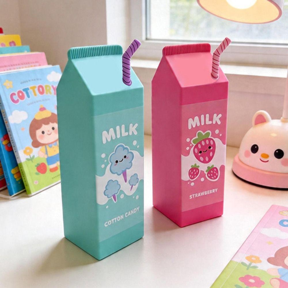 Milk Box Shape Pencil Case Silicone Makeup Storage Box New Pen Holder  School