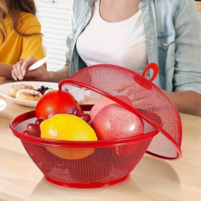 Durable Iron Fruit and Vegetable Washing Basket with Lid – Food-Safe Kitchen Utensil for Fresh Produce, Drain Basket for Fruits and Vegetables