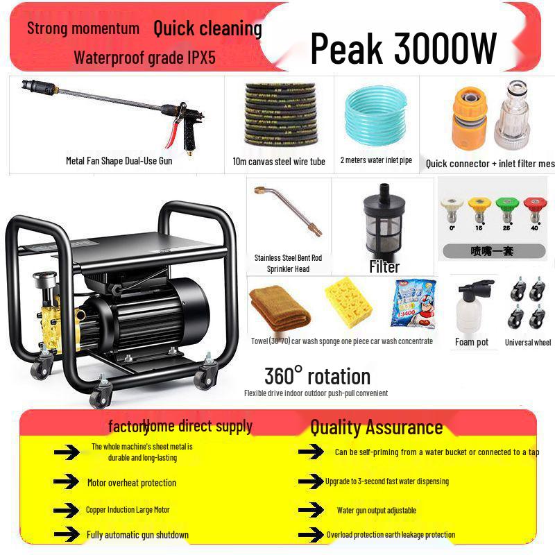 220V High-Power Portable Smart Car Wash - Automatic High-Pressure Cleaning Gun