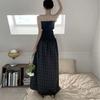 Plaid Strapless Dresses Women Side-slit Midi Summer All-match Korean Style Fairycore A-line Daily Long Dress
