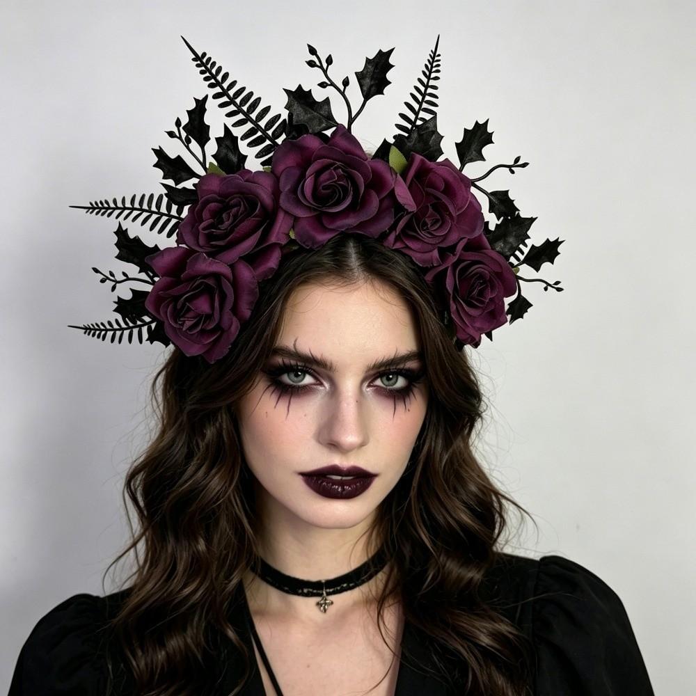 Simulated Halloween Rose Headband Vintage Crown Hair Hoop Unique Artificial Flower Headband  Party