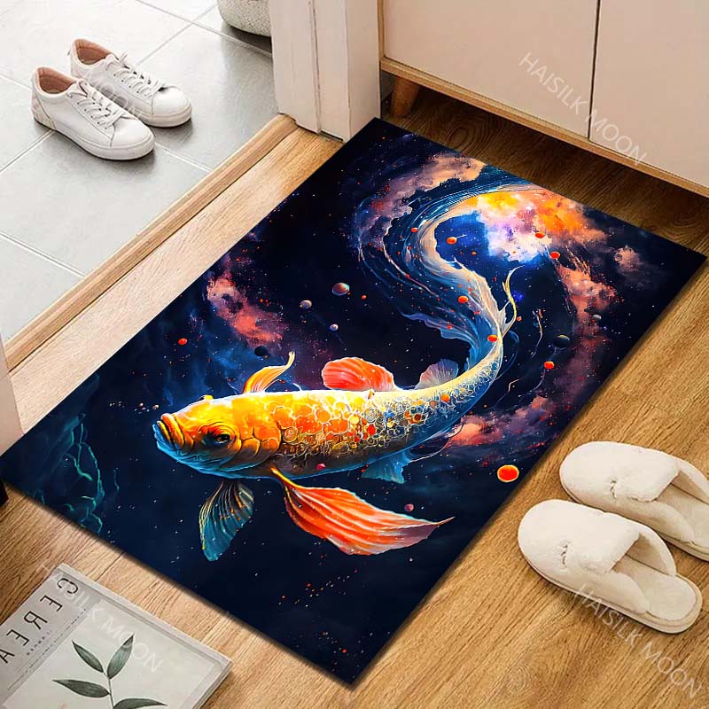 Golden koi in cosmic dream Print Carpet Rug for Living Room Bedroom Sofa Doormat Home Decor Non-slip Floor Mat