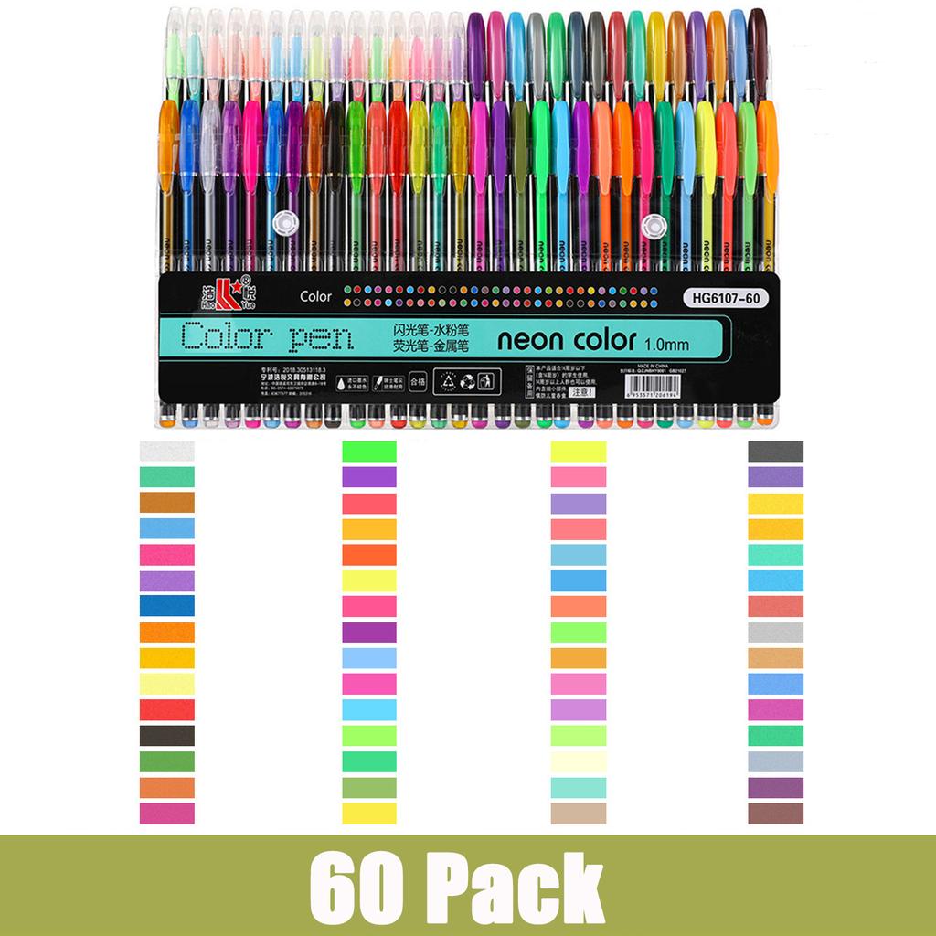 Penne Gel Glitterate 12-60 Colori Metalliche Neon per Libri da Colorare Disegno Scarabocchi Artigianato Scrapbooking Diari Cancelleria Scolastica
