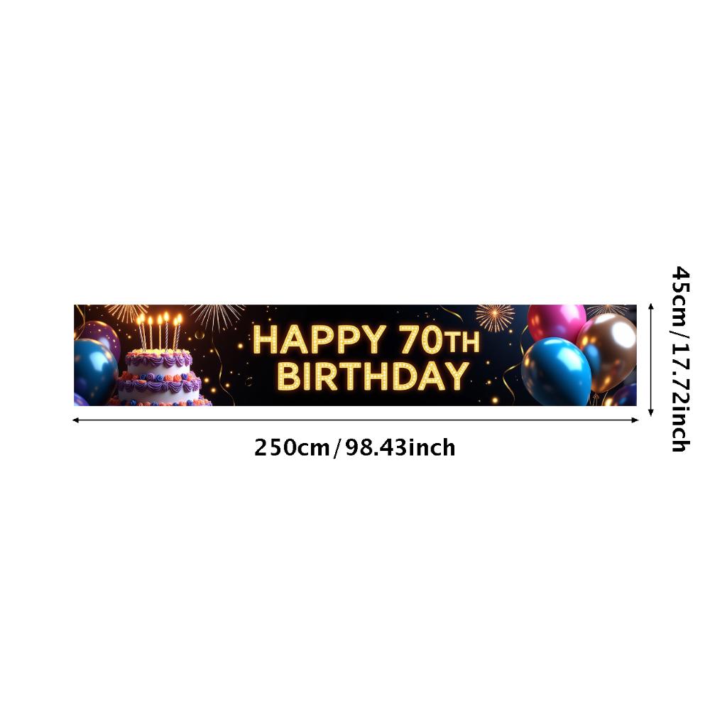Happy 70th Birthday Banner Backdrop Black gold Birthday Party Decorations Photography Props Sparkle Balloon Background