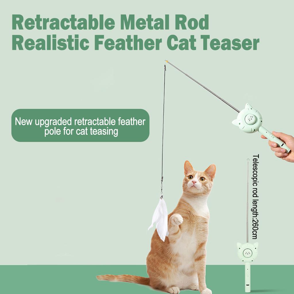 Cat Teaser Toys Laser Teaser Stick Feather Bell Pet Comb Cat Toys Retractable Teaser Stick Interactive Cat Toy